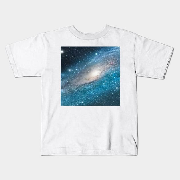 Teal Blue Galaxy Kids T-Shirt by Siha Arts